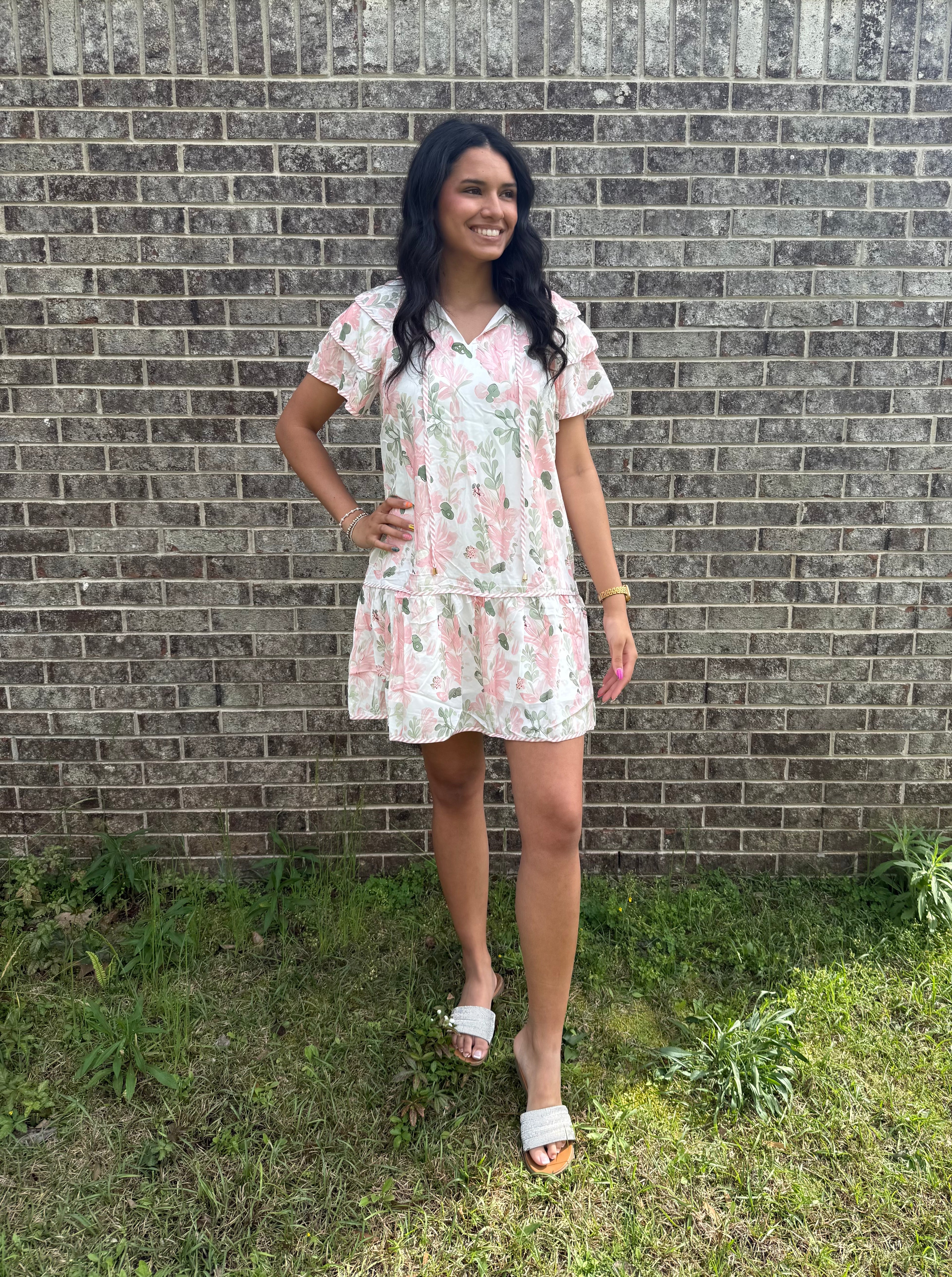 Pink Floral Layered Dress