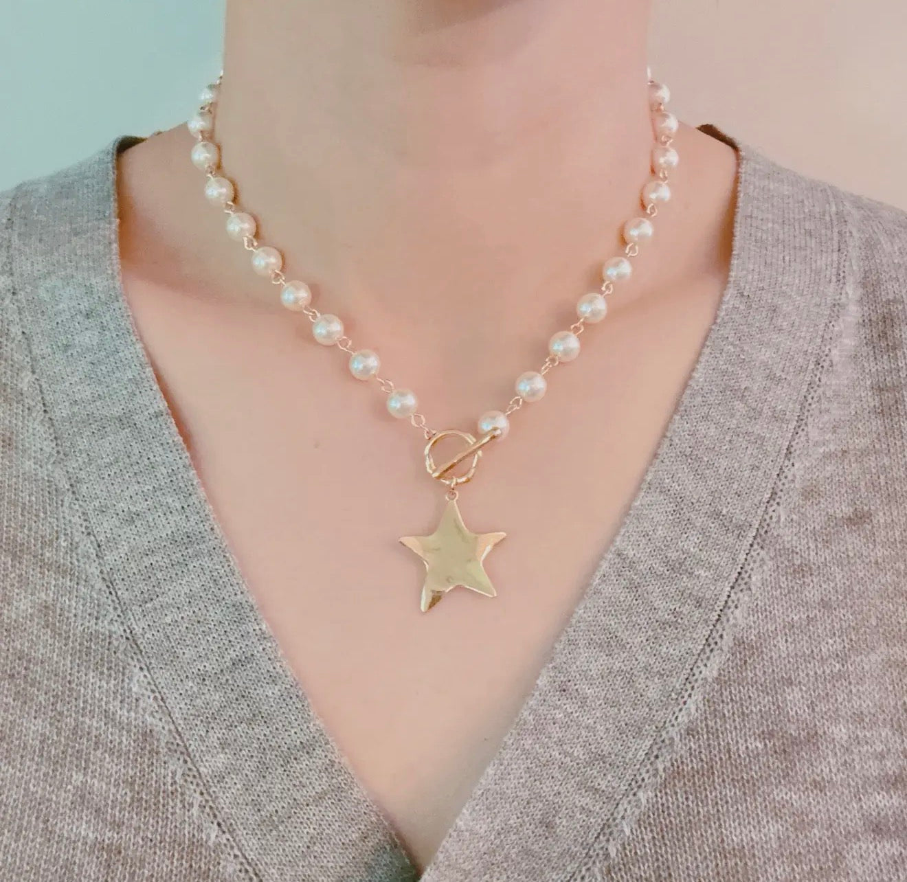Molten Star Pearl Chain Necklace