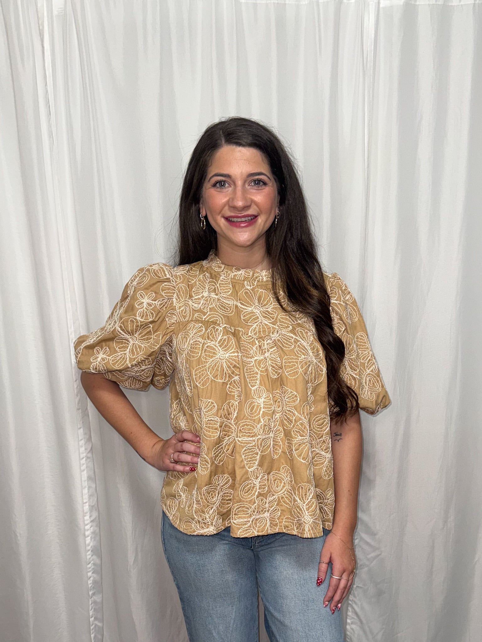 Tan Blossom Blouse