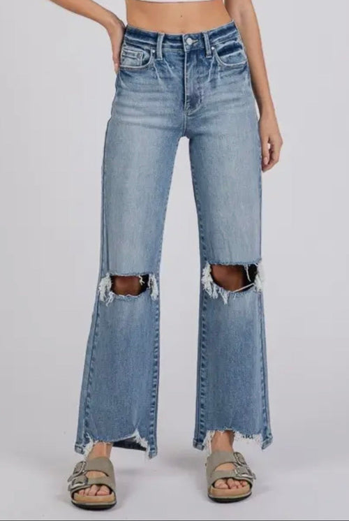 Affordable distressed blue jeans 
