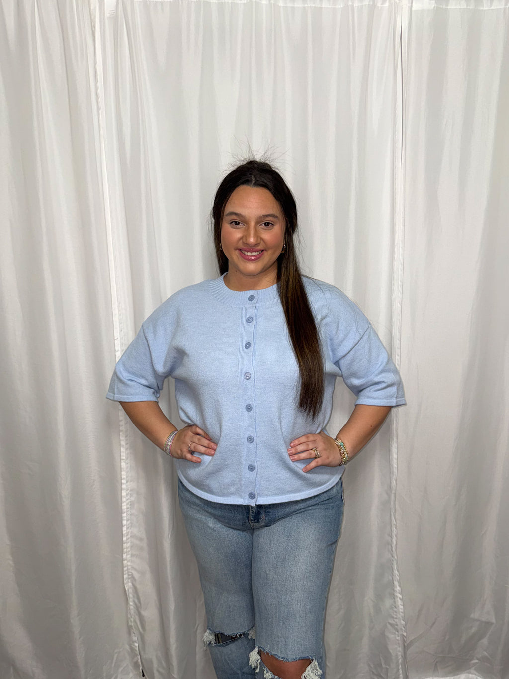 Blue short sleeve sweater