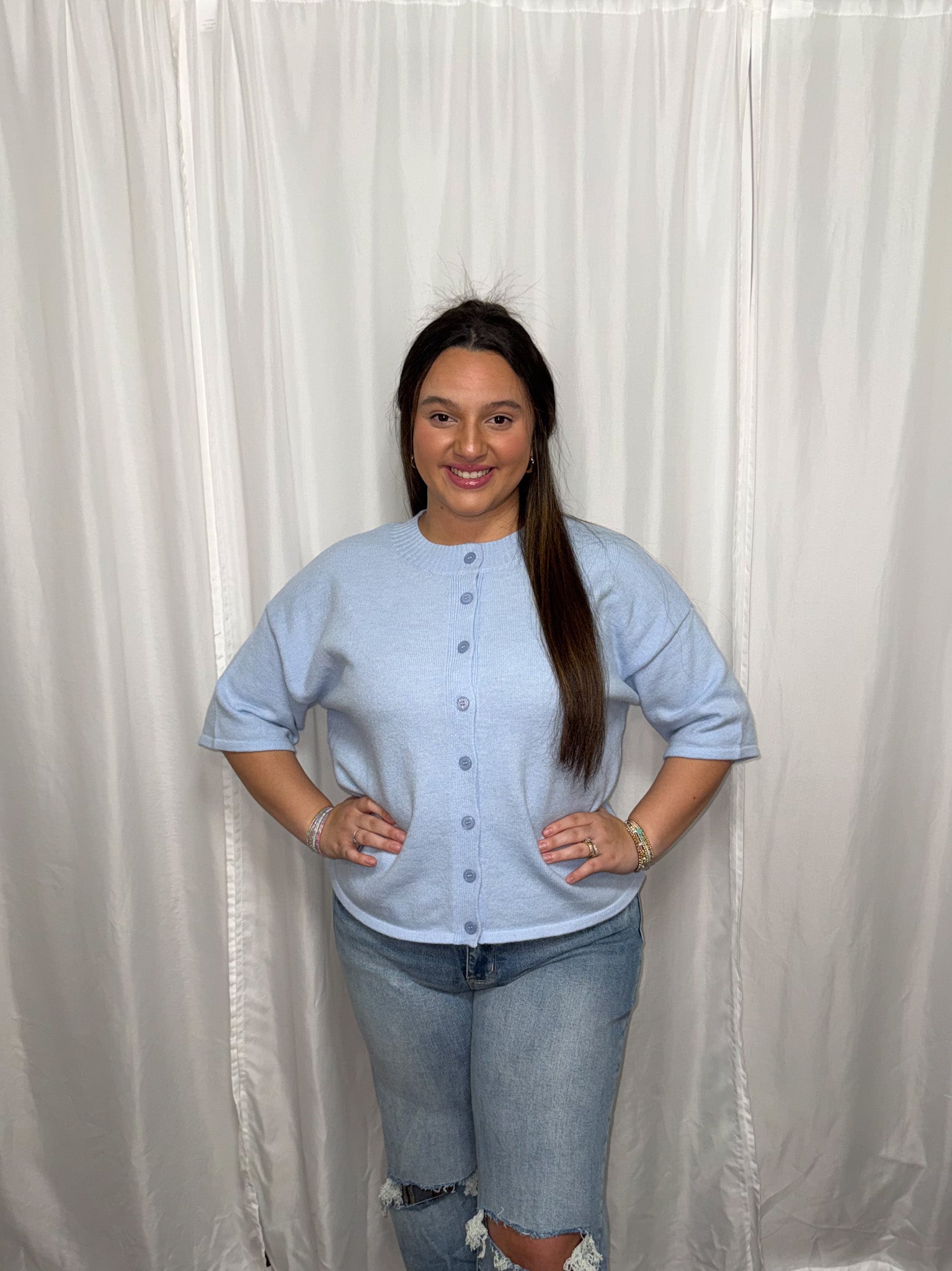 Blue short sleeve sweater