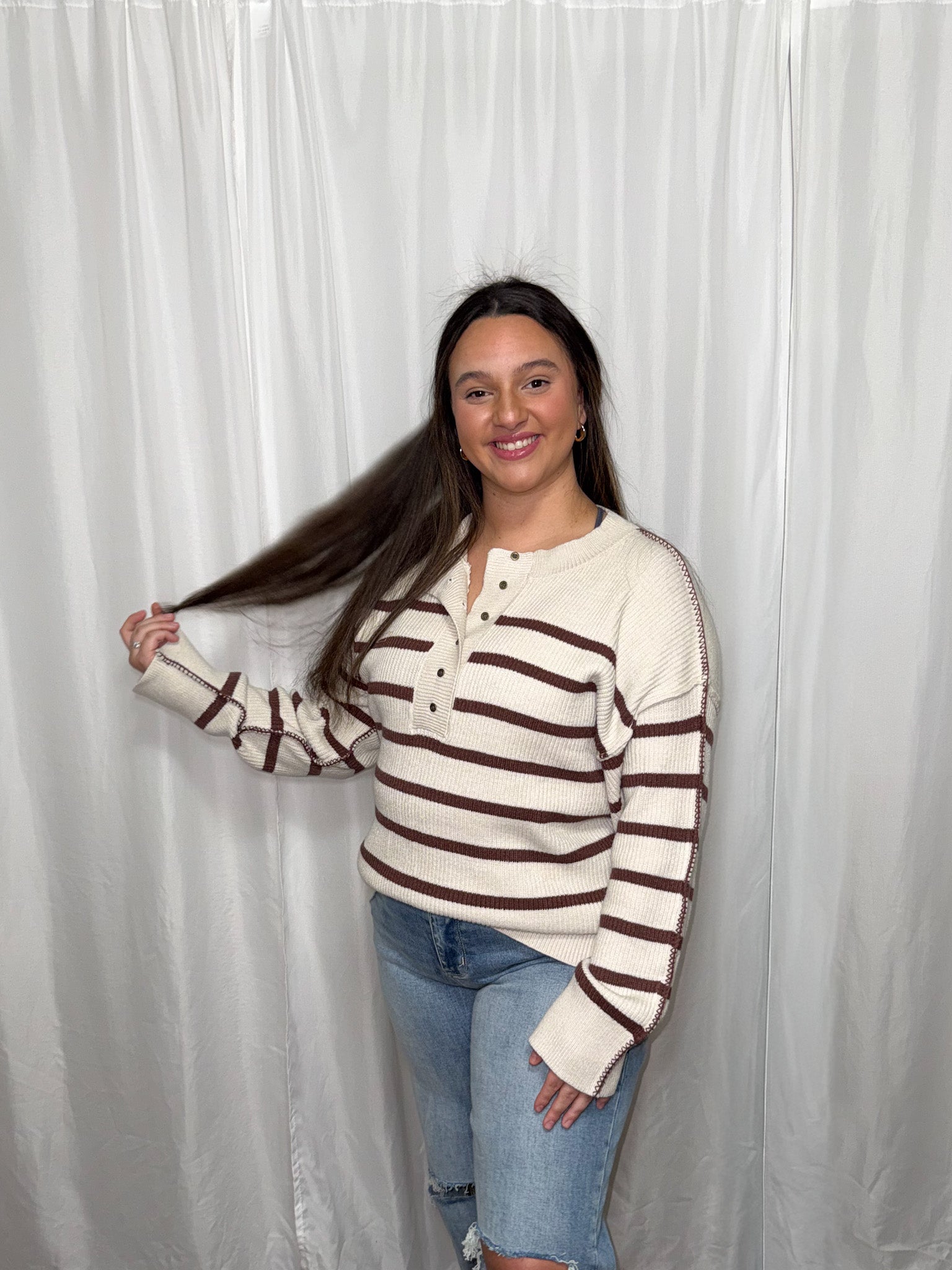 Brown striped lightweight sweater